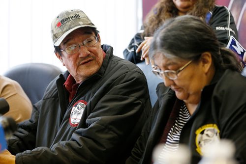 JOHN WOODS / WINNIPEG FREE PRESS
Rex and Hager Ross, parents of Mary Yellowback, whose body was found in a recycling depot over the weekend, speak at a press conference at Manitoba Keewatinowi Okimakanak (MKO) Tuesday, October 2, 2018. Winnipeg police are looking into her death as suspicious.