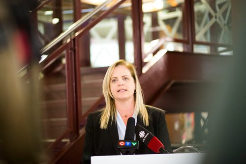 MIKAELA MACKENZIE / WINNIPEG FREE PRESS
Mayoral candidate Jenny Motkaluk makes a campaign announcement about inclusivity among the mayor and councillors at Johnston Terminal in Winnipeg on Wednesday, Oct. 3, 2018.  Winnipeg Free Press 2018.