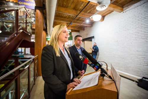 MIKAELA MACKENZIE / WINNIPEG FREE PRESS
Mayoral candidate Jenny Motkaluk makes a campaign announcement about inclusivity among the mayor and councillors at Johnston Terminal in Winnipeg on Wednesday, Oct. 3, 2018.  Winnipeg Free Press 2018.