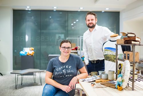 MIKAELA MACKENZIE / WINNIPEG FREE PRESS
Melissa Penner and Donavan Robinson of Made Here, which will be opening at the Portage and Main Concourse this Thursday, displays products from local makers and artisans with a portion of proceeds going to children's charities in Winnipeg on Wednesday, Oct. 3, 2018.  Winnipeg Free Press 2018.