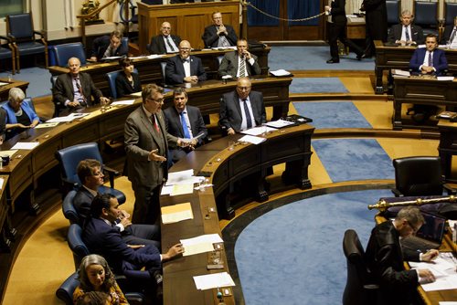 MIKE DEAL / WINNIPEG FREE PRESS
Manitoba Liberal leader Dougald Lamont speaks for the first time in the Legislative Assembly since being elected in a by-election held on July 17 for the St. Boniface riding.
181003 - Wednesday, October 03, 2018.