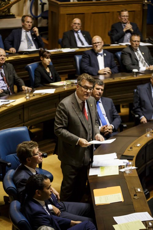 MIKE DEAL / WINNIPEG FREE PRESS
Manitoba Liberal leader Dougald Lamont speaks for the first time in the Legislative Assembly since being elected in a by-election held on July 17 for the St. Boniface riding.
181003 - Wednesday, October 03, 2018.