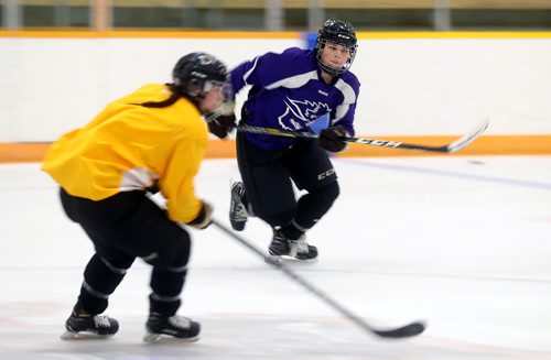 TREVOR HAGAN / WINNIPEG FREE PRESS
Manitoba Bisons' defenseman Erica Rieder (17) during practice today, Wednesday, October 3, 2018.