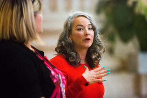 MIKAELA MACKENZIE / WINNIPEG FREE PRESS
NDP MLA Nahanni Fontaine speaks at an event celebrating the lives of missing and murdered indigenous women and girls at the Manitoba Legislative Building in Winnipeg on Thursday, Oct. 4, 2018.  Winnipeg Free Press 2018.