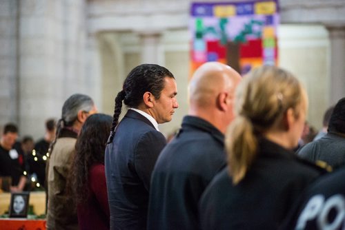 MIKAELA MACKENZIE / WINNIPEG FREE PRESS
NDP leader Wab Kinew attends an event celebrating the lives of missing and murdered indigenous women and girls at the Manitoba Legislative Building in Winnipeg on Thursday, Oct. 4, 2018.  Winnipeg Free Press 2018.