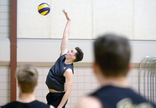 TREVOR HAGAN / WINNIPEG FREE PRESS
Manitoba Bisons' Ben Carleton (4), during volleyball practice, Thursday, October 4, 2018.