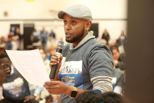 RUTH BONNEVILLE / WINNIPEG FREE PRESS

Photos of NEWCOMERS FORUM: Immigration Partnership Winnipeg (IPW), with the support of nearly 30 community organizations, hosts a first-of-its kind mayoral candidates forum on newcomer issues,  at Hugh John MacDonald School's gym Saturday. 

Photo of Surafek Kuchem asking a question to mayoral candidates at forum Saturday. 

See Carol Sanders story.

October 6th, 2018