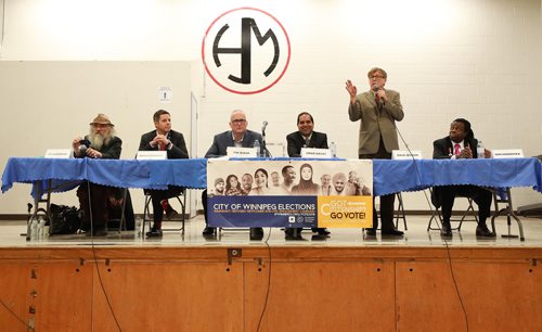 RUTH BONNEVILLE / WINNIPEG FREE PRESS

Photos of NEWCOMERS FORUM: Immigration Partnership Winnipeg (IPW), with the support of nearly 30 community organizations, hosts a first-of-its kind mayoral candidates forum on newcomer issues,  at Hugh John MacDonald School's gym Saturday. 

Mayoral candidates that attended forum: 
Ed Ackerman, Brian Bowman, Tim Diack, Umar Hayat, Doug Wilson and Don Woodstock. 

See Carol Sanders story.

October 6th, 2018