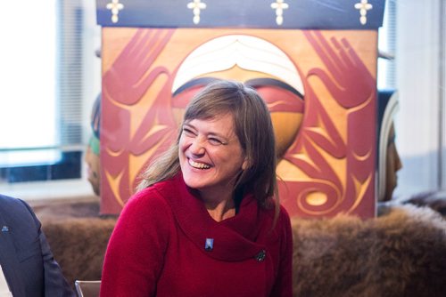 MIKAELA MACKENZIE / WINNIPEG FREE PRESS
Jennifer Henry, executive director of KAIROS Canada, laughs at the release of the KAIROS Education for Reconciliation Report Card at the National Centre for Truth and Reconciliation at the University of Manitoba in Winnipeg on Tuesday, Oct. 9, 2018.
Winnipeg Free Press 2018.