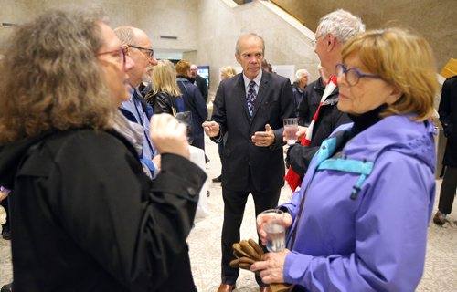 JASON HALSTEAD / WINNIPEG FREE PRESS

Winnipeg Free Press publisher Bob Cox (middle) and Legislature reporter Larry Kusch (second left) chat with Free Press subscribers as the Winnipeg Free Press hosted a free screening of the 2016 Academy Awards best picture winner, Spotlight, at the Winnipeg Art Gallery on Oct. 3, 2018 in celebration of National Newspaper Week. (See Social Page)