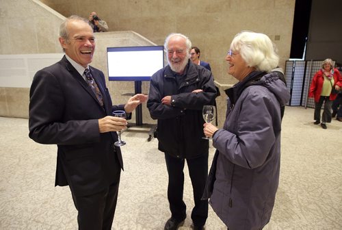 JASON HALSTEAD / WINNIPEG FREE PRESS

L-R: Winnipeg Free Press publisher Bob Cox chats with Free Press subscribers George Hickling and Pat hickling at the Winnipeg Free Press screening of the 2016 Academy Awards best picture winner, Spotlight, at the Winnipeg Art Gallery on Oct. 3, 2018 in celebration of National Newspaper Week. (See Social Page)