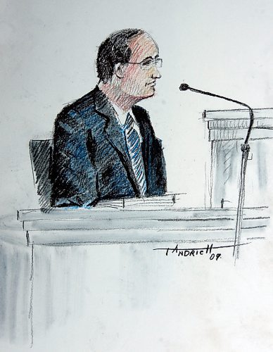 WINNIPEG FREE PRESS Vince Li trial - psychiatrist  (artist - Tom Andrich)March 03/2009
Dr. Stanley Yaren