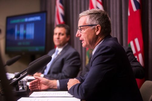 MIKAELA MACKENZIE / WINNIPEG FREE PRESS
Growth, Enterprise and Trade Minister Blaine Pedersen talks cannabis with the media at the Manitoba Legislative Building in Winnipeg on Wednesday, Oct. 10, 2018.
Winnipeg Free Press 2018.