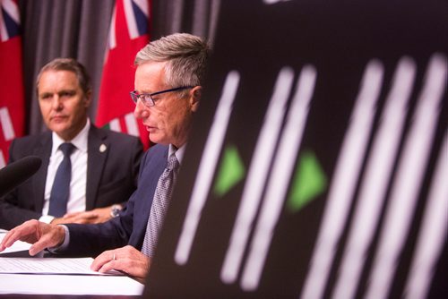 MIKAELA MACKENZIE / WINNIPEG FREE PRESS
Growth, Enterprise and Trade Minister Blaine Pedersen talks cannabis with the media at the Manitoba Legislative Building in Winnipeg on Wednesday, Oct. 10, 2018.
Winnipeg Free Press 2018.