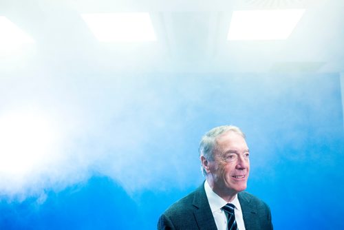 MIKAELA MACKENZIE / WINNIPEG FREE PRESS
Gerry Price, owner and CEO of Price Industries, poses for a portrait in a visualization room where smoke flows through the system in Winnipeg on Thursday, Oct. 11, 2018. Price is receiving the prestigious Founders Award from the Fraser Institute.
Winnipeg Free Press 2018.