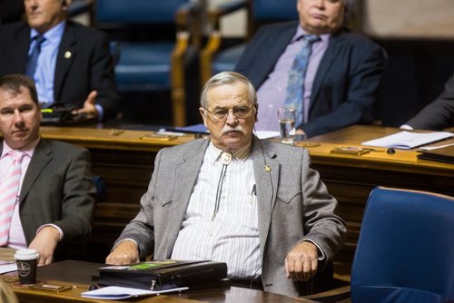 MIKAELA MACKENZIE / WINNIPEG FREE PRESS
PC MLA Cliff Graydon during question period at the Manitoba Legislative Building in Winnipeg on Thursday, Oct. 11, 2018. 
Winnipeg Free Press 2018.