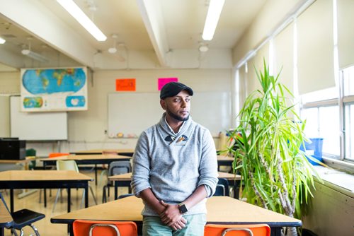 MIKAELA MACKENZIE / WINNIPEG FREE PRESS
Surafel Kuchem, a science and math teacher who will be voting for the first time in the upcoming civic election, poses in a classroom at Gordon Bell High school in Winnipeg on Thursday, Oct. 11, 2018. It took him 10 years of hard work to get his citizenship so that he could vote, and is part of  the non-partisan Got citizenship? Go vote! campaign thats trying to get newcomers to cast their ballot and have their voices heard.
Winnipeg Free Press 2018.