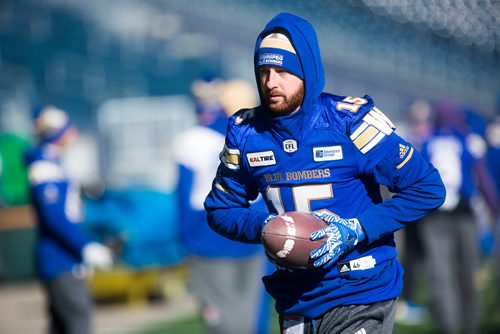 MIKAELA MACKENZIE / WINNIPEG FREE PRESS
Quarterback Matt Nichols at the Bombers practice at the Investors Group Field in Winnipeg on Friday, Oct. 12, 2018. 
Winnipeg Free Press 2018.