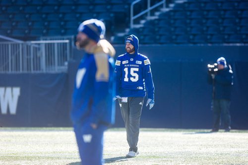 MIKAELA MACKENZIE / WINNIPEG FREE PRESS
Quarterback Matt Nichols at the Bombers practice at the Investors Group Field in Winnipeg on Friday, Oct. 12, 2018. 
Winnipeg Free Press 2018.