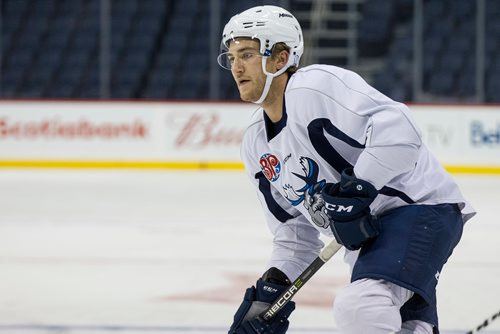 MIKE DEAL / WINNIPEG FREE PRESS
Manitoba Moose' JC Lipon (34) during practice at Bell MTS Place Friday morning.
181012 - Friday, October 12, 2018.