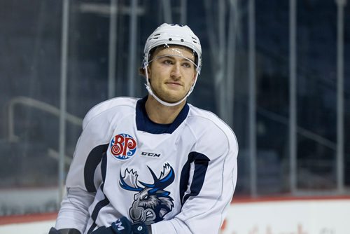 MIKE DEAL / WINNIPEG FREE PRESS
Manitoba Moose' JC Lipon (34) during practice at Bell MTS Place Friday morning.
181012 - Friday, October 12, 2018.