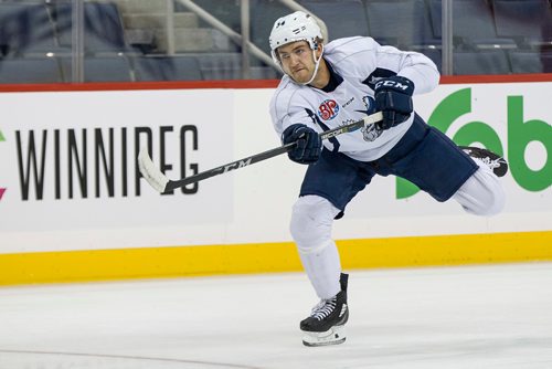 MIKE DEAL / WINNIPEG FREE PRESS
Manitoba Moose' JC Lipon (34) during practice at Bell MTS Place Friday morning.
181012 - Friday, October 12, 2018.