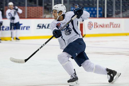 MIKE DEAL / WINNIPEG FREE PRESS
Manitoba Moose' JC Lipon (34) during practice at Bell MTS Place Friday morning.
181012 - Friday, October 12, 2018.