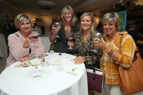 JASON HALSTEAD / WINNIPEG FREE PRESS

L-R: Marlys Heim (Torque Brewing), Maureen Fitzhenry, Sandy Sterzer and Keri Chase enjoy themselves during the 12th Great Manitoba Food Fight on Sept. 19, 2018 at De Lucas Cooking Studio. (See Social Page)