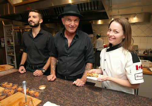 JASON HALSTEAD / WINNIPEG FREE PRESS

L-R: Viktor Marusyk and Rob Marusyk of Cooks Creek Kimchi and Diana Cline of Dianas Cucina during the 12th Great Manitoba Food Fight on Sept. 19, 2018 at De Lucas Cooking Studio. (See Social Page)