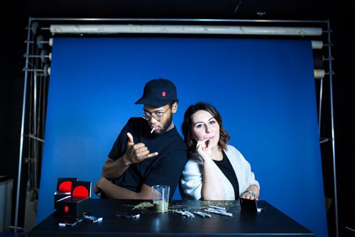 MIKAELA MACKENZIE / WINNIPEG FREE PRESS
Dillin Morgan teaches Jenn Zoratti how to roll a joint (using catnip as a substitute for cannabis) in Winnipeg on Monday, Oct. 15, 2018. 
Winnipeg Free Press 2018.