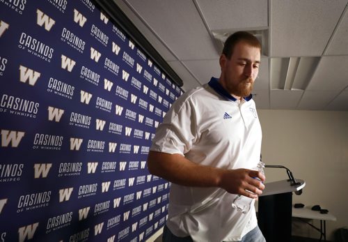 RUTH BONNEVILLE / WINNIPEG FREE PRESS


Geoff Gary answers questions from the media at press room at Investors Group Field after thee Winnipeg Blue Bombers announced the club has agreed to terms with NFL offensive lineman  through the 2020 season on Monday.

October 15, 2018