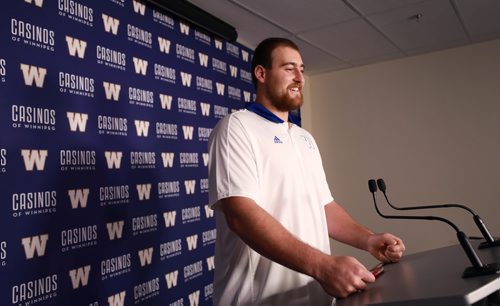 RUTH BONNEVILLE / WINNIPEG FREE PRESS


Geoff Gary answers questions from the media at press room at Investors Group Field after thee Winnipeg Blue Bombers announced the club has agreed to terms with NFL offensive lineman  through the 2020 season on Monday.

October 15, 2018
