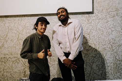 CALVIN LEE JOSEPH / SUPPLIED

Kenneth Catillo (left) and Osanai Balkaran (former WBYO participant and DJ for the event) at the West Broadway Youth Outreach (WBYO) third annual WBYO Dreams Film Festival at the Winnipeg Art Gallery on Sept. 21, 2018. (See Social Page)