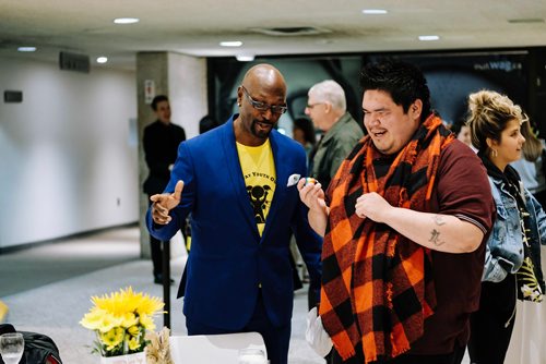 CALVIN LEE JOSEPH / SUPPLIED

Ken Opaleke, WBYO Executive Director (left) and an attendee at the West Broadway Youth Outreach (WBYO) third annual WBYO Dreams Film Festival at the Winnipeg Art Gallery on Sept. 21, 2018. (See Social Page)