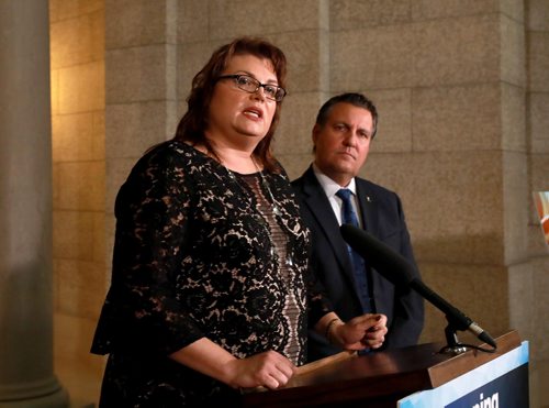 RUTH BONNEVILLE / WINNIPEG FREE PRESS


LOCAL - Minister Colleen Mayer responds to questions from the media regarding Minister Graydon's remark in the Rotunda at Legislative Building Tuesday.   Justice Minister Cliff Cullen was also present and took questions from the media.

 
October 16, 2018