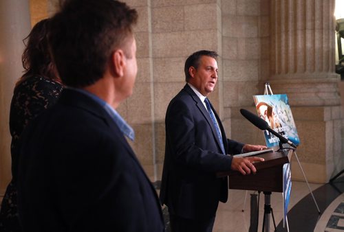 RUTH BONNEVILLE / WINNIPEG FREE PRESS


LOCAL - Justice Minister Cliff Cullen responds to questions from the media regarding Minister Graydon's remark in the Rotunda at Legislative Building Tuesday.    Minister Colleen Mayer and Minister Ron Schuler were also present at presser.  
 
October 16, 2018