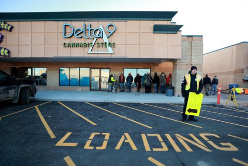 RUTH BONNEVILLE / WINNIPEG FREE PRESS

Cannabis customers  lineup outside Delta 9 Cannabis store on Dakota Street before it opens  at 10am Wednesday.

See Carol's story.


October 17, 2018