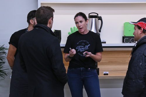 MIKE DEAL / WINNIPEG FREE PRESS
Kate Moody, corporate trainer with Canopy, talks to customers at the Tweed store on Regent, who are some of the first in Winnipeg to be able to purchase recreational cannabis legally now that the laws have been changed. 
181017 - Wednesday, October 17, 2018.