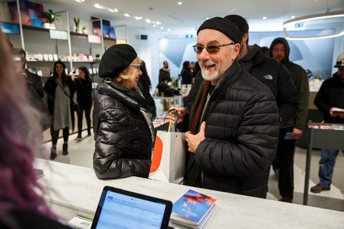 MIKE DEAL / WINNIPEG FREE PRESS
Hubert, 72, and his wife Claudine Bergeron at the opening of Tokyo Smoke are some of the first in Winnipeg to be able to purchase recreational cannabis legally now that the laws have been changed. 
181017 - Wednesday, October 17, 2018.