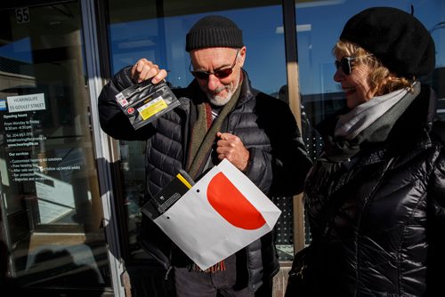 MIKE DEAL / WINNIPEG FREE PRESS
Hubert, 72, and his wife Claudine Bergeron at the opening of Tokyo Smoke are some of the first in Winnipeg to be able to purchase recreational cannabis legally now that the laws have been changed. 
181017 - Wednesday, October 17, 2018.