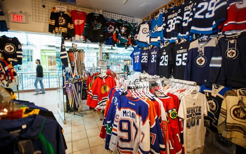 MIKE DEAL / WINNIPEG FREE PRESS
McDavid jersey's are easy to pick up at Uptown Sports which is on the 2nd level of Portage Place Shopping Centre and is celebrating its 15th anniversary in downtown Winnipeg.
181018 - Thursday, October 18, 2018.
