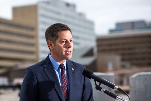 MIKAELA MACKENZIE / WINNIPEG FREE PRESS
Mayor Brian Bowman releases his campaign platform document on Main Street in Winnipeg on Friday, Oct. 19, 2018. 
Winnipeg Free Press 2018.