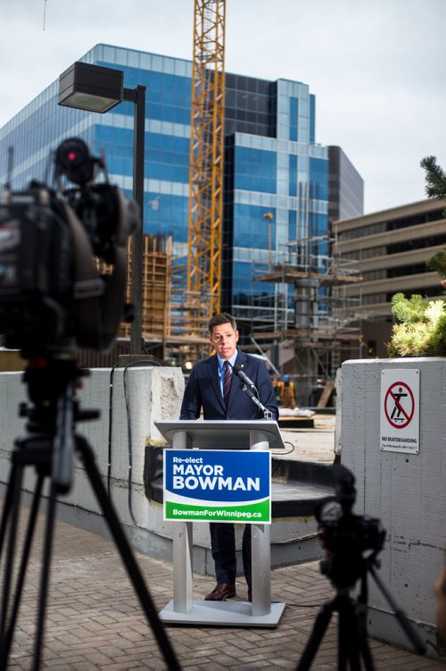 MIKAELA MACKENZIE / WINNIPEG FREE PRESS
Mayor Brian Bowman releases his campaign platform document on Main Street in Winnipeg on Friday, Oct. 19, 2018. 
Winnipeg Free Press 2018.