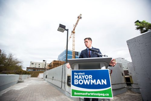 MIKAELA MACKENZIE / WINNIPEG FREE PRESS
Mayor Brian Bowman releases his campaign platform document on Main Street in Winnipeg on Friday, Oct. 19, 2018. 
Winnipeg Free Press 2018.