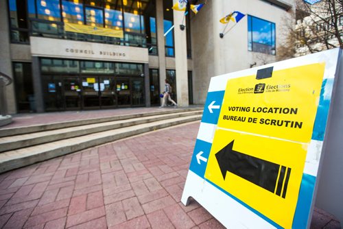 MIKAELA MACKENZIE / WINNIPEG FREE PRESS
Advance voting signage at City Hall in Winnipeg on Friday, Oct. 19, 2018. 
Winnipeg Free Press 2018.