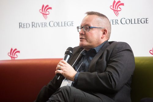 MIKAELA MACKENZIE / WINNIPEG FREE PRESS
Allan Hallson, supervisor of compliance at the Liquor, Gaming, and Cannabis Authority of Manitoba, speaks at a cannabis legalization conference led by Red River College's School of Indigenous Education in Winnipeg on Friday, Oct. 19, 2018. 
Winnipeg Free Press 2018.