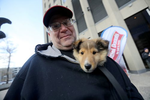 TREVOR HAGAN / WINNIPEG FREE PRESS
Robert Dupre from Laurier, Mb, with Rex, at Open Fest at Portage and Main, Saturday, October 20, 2018.