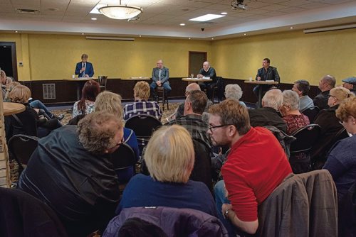 Canstar Community News Oct. 17 - Charleswood-Tuxedo candidates face off at a pcked debate at the ParkWest Inn on Oct. 17. (EVA WASNEY/CANSTAR COMMUNITY NEWS/METRO)