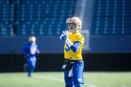 MIKAELA MACKENZIE / WINNIPEG FREE PRESS
Quarterback Matt Nichols at Bombers practice at Investors Group Field in Winnipeg on Monday, Oct. 22, 2018. 
Winnipeg Free Press 2018.