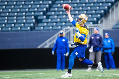 MIKAELA MACKENZIE / WINNIPEG FREE PRESS
Quarterback Matt Nichols at Bombers practice at Investors Group Field in Winnipeg on Monday, Oct. 22, 2018. 
Winnipeg Free Press 2018.